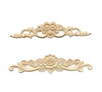 2Pcs Unpainted Solid Wood Carved Rose Decor Furniture Cabinet Renovation Horizontal Patch Decoration Style A + Style B