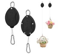 2pcs Upgrade Retractable Plant Hanger, Carabiner Style Plant Pulleys for Hanging Plants Raise & Pull Down Adjustable Hook for Garden Flower Baskets Pots (Black)