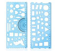 2Pcs Upgraded Multifunctional Geometric Drawing Template Measuring Tool Plastic Metric Ruler Scale Protractor Design for School Office Supplies, Blue