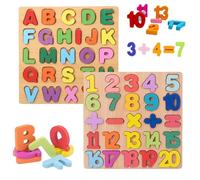 2Pcs Uppercase Alphabet Puzzle Wooden and Number Puzzle Shape Alphabet Learning Puzzles Toys, Wooden Puz-zles Toys for Early Education Toys Girls Boys Gifts