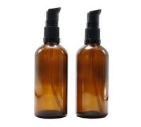 2PCS Upscale Amber Glass Refillable Pump Press Lotion Bottles Container Jars Pot For Makeup Foundations Cosmetic Skin Care Cream Emulsion Essential Oils(100ml / 3.4oz)