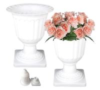 2PCS Urn Planter 13.8 Inch Plastic White Garden Planter Urns With Pedestal Vase Retro Wedding Flower Pot Classic Decorative
