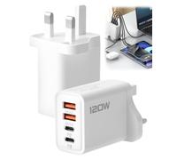 2Pcs USB C Plug Fast Charge 120W 4-Port Multi USB Plug UK Dual PD QC Wall Charger Head Type C Charger Head for iPhone 17 16 15 14 13 12 Pro Max Plus X XS XR Samsung, White
