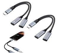 2PCS USB-C Splitter 2 Port,Dual US/B C Headphone Jack Adapter,2 in 1 Type C Audio and Charger Adapter,USB/C Splitter 2 Port Charging,USBC Double Adapter Compatible With PC,Laptop,Phone and Headphone