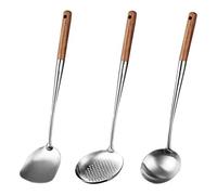2Pcs Utensils Kitchen Wok Spatula Iron and Ladle Tool Set 17 Inches(Type D)