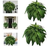 2Pcs Uv Resistant Lifelike Artificial Boston Fern,New Artificial Boston Ferns for Outdoors,Artificial Ferns for Outdoors Large,Realistic Faux Boston Fern for Front Porch Window Home Decor (21 leaves)