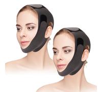2pcs V Line Face Lifting Masks, Breathable Reusable Adjustable Nylon Face Lift Mask Ice Cool Chin Strap for Double Chin Reduction & V Shaped Jawline Contouring (Black)