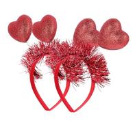 2pcs Valentine's Day Heart Hair Hoop for Party | Plastic Iron Foam Build, Shiny Hearts and Garland Detail, Photo Props for Anniversary and Matching Couple Set
