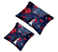 2Pcs Valentine's Day Red Love-749 Pocket Cosmetic Bag for Purses, Waterproof Makeup Bag Cosmetic Pouch, Portable No Zipper Makeup Bag, Multicolor 01, A:7.1x5.8in/18x14.8cm,B:4.7x4.5in/12x11.5cm