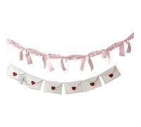 2pcs Valentines Day String Banners Set Fabric Bow & Love Envelope Hanging Garlands for Holiday Party Decoration (Pink, 1.6m / 62.99inch)