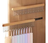 2PCS Valet Rods For Closets, 40cm Pull Out Bra Hanger with 12 Hooks, Space Saving Clothes Hangers Right Left Sliding Side Wall Mounted Closet Clothes Hook Pole for Ties Belt Bra Pants
