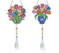 2Pcs Vase DIY Double-Sided Diamond Painting Wind Chime Hanging Kits | Double-sided diamond art wind chime kit; drill pen; diamonds; wind chime parts; resin diamonds; rust-resistant frame; fits