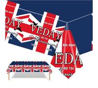 2pcs VE Day 80th Anniversary Table Cloth Party Disposable Tablecloths,137 x274cm VE Day 80 Years Victory In Europe Party Rectangular Dining Table Cover for Indoor Outdoor Celebration Table Decorations