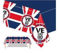 2pcs VE Day 80th Anniversary Table Cloth Party Disposable Tablecloths,137 x274cm VE Day 80 Years Victory In Europe Party Rectangular Dining Table Cover for Indoor Outdoor Celebration Table Decorations