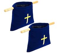 2PCS Velvet Church Offering Bag, Embroidered Cross Bible Bags with Wood Handles, Religious Offering Pouchs for Churches Communion Supplies, Blue