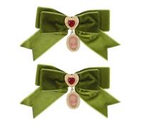 2pcs Velvet French Palace Style Bow Tie Brooch with Heart Charms | Rhinestones, Zinc Alloy Silky-smooth Velvet Texture, for Uniform Collars and Sweaters at Prom or Christmas