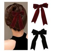 2PCS Velvet Hair Bow Clip, Burgundy and Black Hair Ribbons for Girls, Large Barrette Clip, Red Hairpins, Winter Accessories, Personalised Long Tail Bow