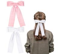 2Pcs Velvet Hair Bows Hair Clips, Black Hair Ribbon Bow Hair Clips for Girls Women(White, Pink)