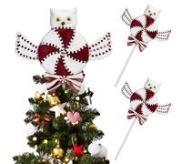 2Pcs Velvet Red and White Candy Cane Christmas Decorations - 27X43cm Cute Owl Peppermint Lollipop Ornaments for Xmas Tree Topper New Year Holiday Candy Themed Party Home Decor