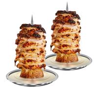 2PCS Vertical Kebab Skewer Stand Stainless Steel Chicken Skewers Vertical Skewer Grill Rack with 2 Removable Spikes for Whole Chicken Fish Sausage Steak (2PCS)