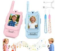 2PCS Video Walkie Talkie for Kids - Rechargeable Walkie Talkies with Camera & Voice Changer, Long Range 2 Way Radio, Christmas Birthday Gifts for Boys & Girl Indoor Outdoor (Pink & Blue Duo)