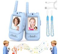 2PCS Video Walkie Talkie for Kids - Rechargeable Walkie Talkies with Camera & Voice Changer, Long Range 2 Way Radio, Christmas Birthday Gifts for Boys & Girl Indoor Outdoor (Blue Pair)