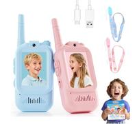 2Pcs Video Walkie Talkies for Kids, Handheld Rechargeable Video Intercom Kids Walkies Talkies, Indoor Outdoor Toys for Family Games, Outside, Camping, Hiking for Boys Girls Ages 3-12 (Blue/Pink)