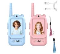 2PCS Video Walkie Talkies for Kids, Rechargeable Walkie Talkies with Camera, Voice Changer, Fun Indoor Outdoor Educational Toys, for Boys & Girls (Pink+Blue)