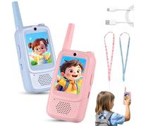 2pcs Video Walkie Talkies for Kids, USB Rechargeable Video Intercom Kids Walkies Talkies, Transmission Power: ≤70mw, Intercom Range: 150~500 Meters, Gifts for Xmas Birthday Boys Girls (A-pink+blue)