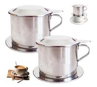 2PCS Vietnamese Coffee Dripper Set in Stainless Steel with Lid, Filter & Tray, Slow Drip Espresso Maker with Handle for Authentic Viet Coffee at Home or Café