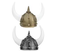 2pcs Viking Horn Helmet for Adults Plastic Party Headwear with Horns | Indoor Group Costume Accessory, Portable Easy Match, Gold and Silver Finish, Mens Carnival Prop