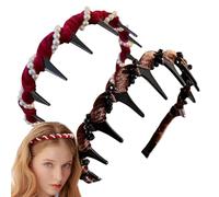 2PCS Vintage Artificial Pearl Hairband,Women's Fashion Headbands,Elegant Pearl Headbands,Plastic Wavy Hair Band with Teeth,Bridal Hair Hoop,Sparkly He/adbands for Women,Ladies Headban/ds
