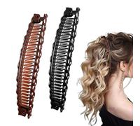 2PCS Vintage Banana Hair Clip - Double Comb Long Hair Clips, Lightweight Black & Brown for Thick Hair, Work, School, Parties & Everyday Wear