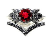 2Pcs Vintage Bohemian Crystal Moon Goddess Cocktail Stacking Rings Set Gothic Hip Hop Punk Party Rhinestone Statement Ring for Women Jewelry Accessories, Metal, Crystal