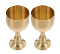 2pcs Vintage Brass Chalice Goblets, Copper Drinking Cups for Whiskey, Wedding Medieval Party Decoration, Mini Gold Goblets for Ritual and Home Bar Use