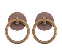 2pcs Vintage Brass Dresser Ring Handles 4cm Cabinet Pulls Drawer Pulls for Furniture Cupboard Closet Retro Brown