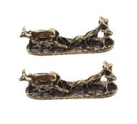 2pcs Vintage Brass Farmer Figurine Antique Desktop Statue Collectible