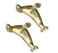 2pcs Vintage Brass Sea Lion Figurine Ornament for Desktop Home Office | Aged Patina Finish, Oxidized Coating, Dust and Tarnish Resistance, Low Maintenance, Golden Retro Accent