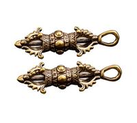 2pcs Vintage Brass Vajra Pestle Pendant Keychain Antique Tibetan Feng Shui Ornaments for DIY Bag Charms Symbol of Wisdom and Protection in Buddhist Rituals