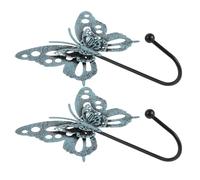 2pcs Vintage Butterfly Wall Hooks Blue Metal Iron Coat Hanger | Brushed Finish, Bohemian Shabby Chic Style, Wall-mounted Storage Accent for Door and Closet Wall