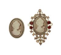 2Pcs Vintage Crystal Cameo Brooch Lapel Pins for Women, M, Zinc, no
