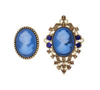 2Pcs Vintage Crystal Cameo Brooch Lapel Pins for Women, M, Zinc, no gemstone
