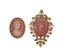 2Pcs Vintage Crystal Cameo Brooch Lapel Pins for Women, M, Zinc, no gemstone