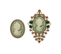 2Pcs Vintage Crystal Cameo Brooch Lapel Pins for Women, M, Zinc, no gemstone