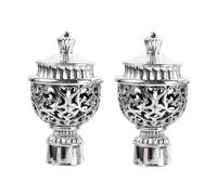 2Pcs Vintage Curtain Finials, Plastic Drapery Rod End Caps for 28mm Pole, Decorative Rail Ends for Living Room Bedroom(silver)
