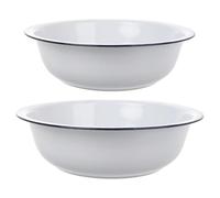 2pcs Vintage Enameled Bowl, White Enamel Mixing Bowl for Household Use | Enamel Bowls, Pure White Finish, round Deep Form, Thickened Construction, Salad Eggs and Laundry Tasks