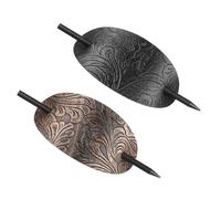2pcs Vintage Faux Leather Oval Hair Pin for Secure Hair Buns | Wooden Slide Stick, Curved U Shape, Smooth Surface, for Women, Professionals, Weddings, Travel Days