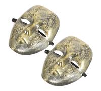 2pcs Vintage Full Face Masks Plastic Carnival Face Mask Comfortable Wear Easy Style Matching Golden for Formal Event and Opera