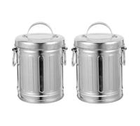 2pcs Vintage Galvanized Iron Ash Bucket with Lid for Desktop Use