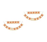2pcs Vintage Garland New Year Party Garland Happy New Year Banner New Year Burlap Bunting Banner Flags Banner for New Year Party Hessian Burlap New Year Banner Retro Cloth